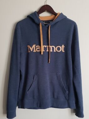 Marmot Navy Pullover Hoodie with Gold Accents